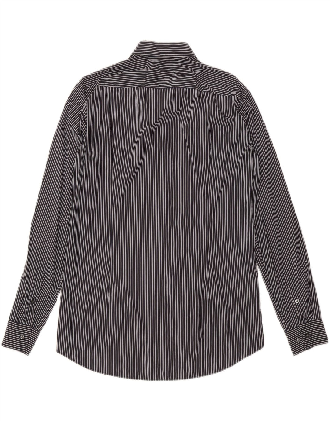 HUGO BOSS Herren-Stretchhemd, Größe 42 16 1/2, groß, schwarzer Nadelstreifen