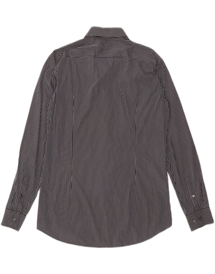 HUGO BOSS Herren-Stretchhemd, Größe 42 16 1/2, groß, schwarzer Nadelstreifen