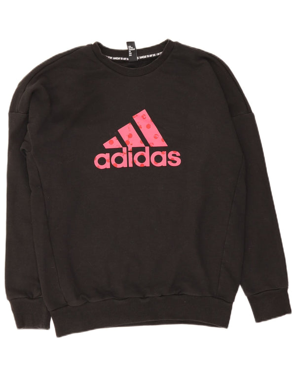 Adidas Damen Grafik-Sweatshirt-Pullover UK 14 Mittelschwarze Baumwolle
