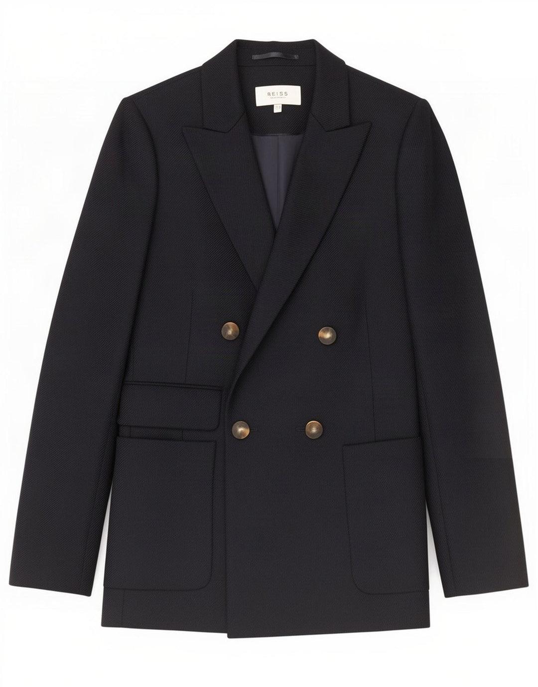 Reiss Damen-Zweireiher-Blazerjacke, Größe S, Marineblau, Wolle