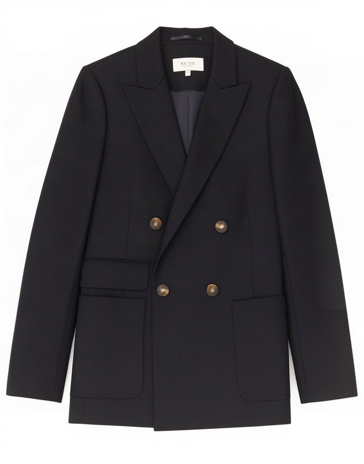Reiss Damen-Zweireiher-Blazerjacke, Größe S, Marineblau, Wolle