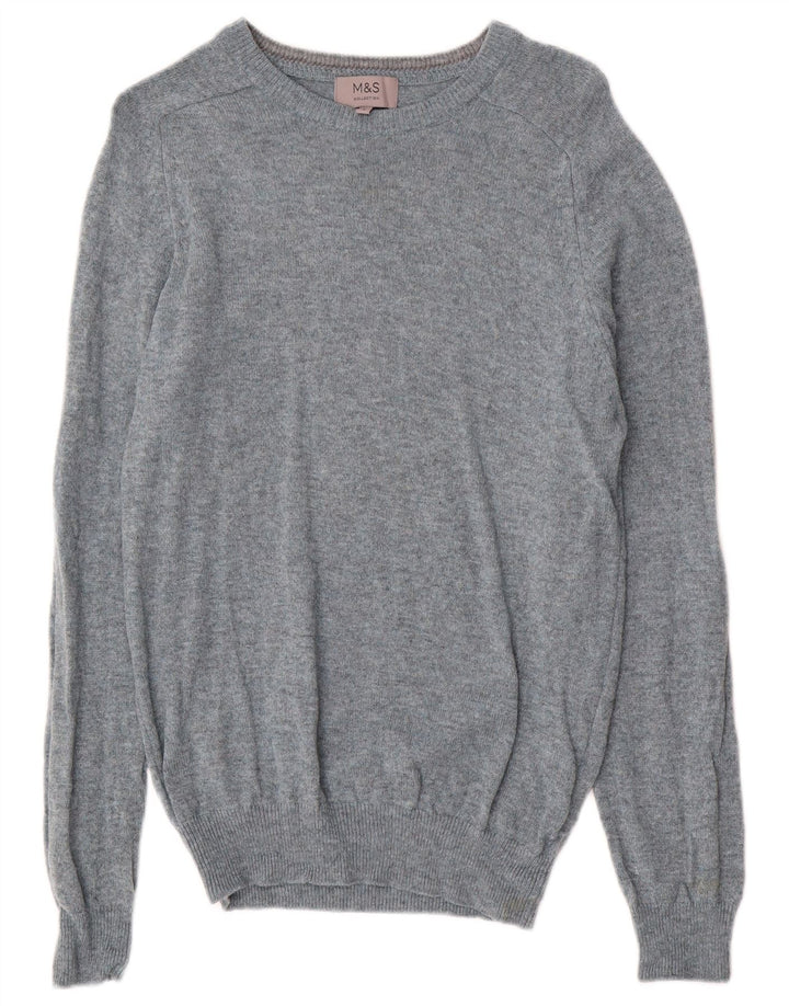 Marks & Spencer Herren-Pullover mit U-Boot-Ausschnitt, klein, blau gefleckte Lammwolle