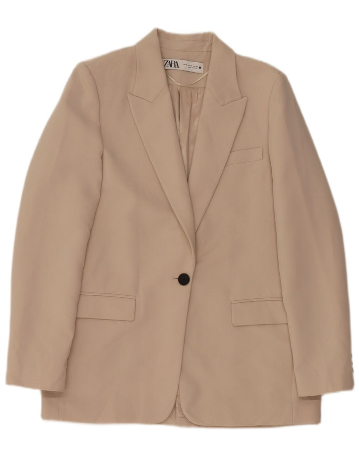 Zara Damen 1-Knopf-Blazerjacke UK 10 Small Beige Polyester
