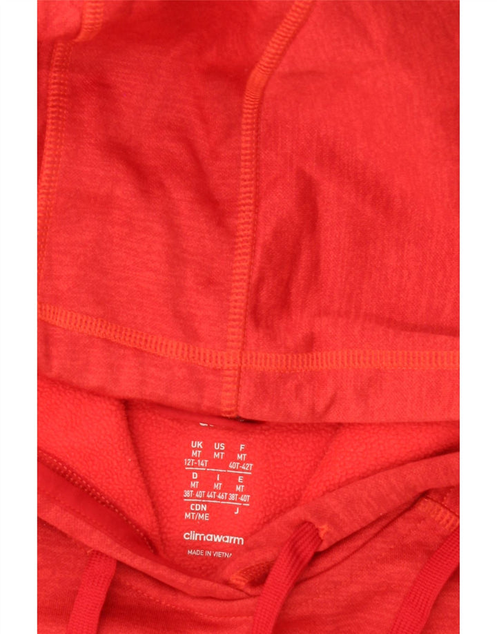 ADIDAS Womens Climawarm Hoodie Jumper UK 12/14 Medium Red Polyester Vintage Adidas and Second-Hand Adidas from Messina Hembry 