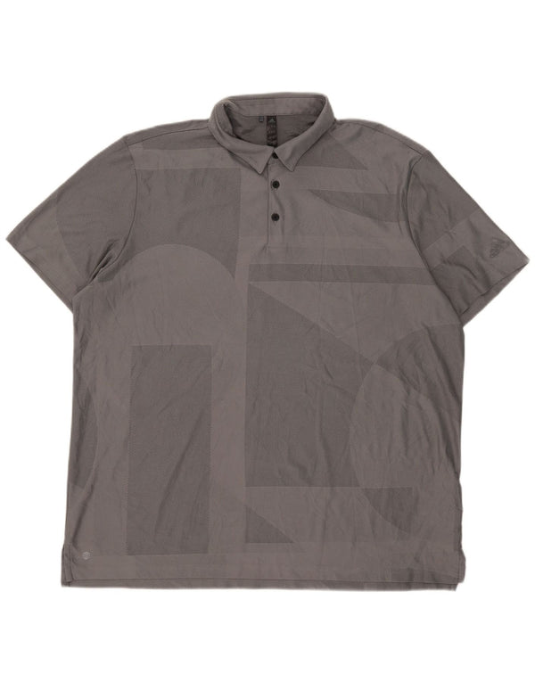 Adidas Mens Loose Fit Polo Shirt 2XL Grey Geometric Polyester