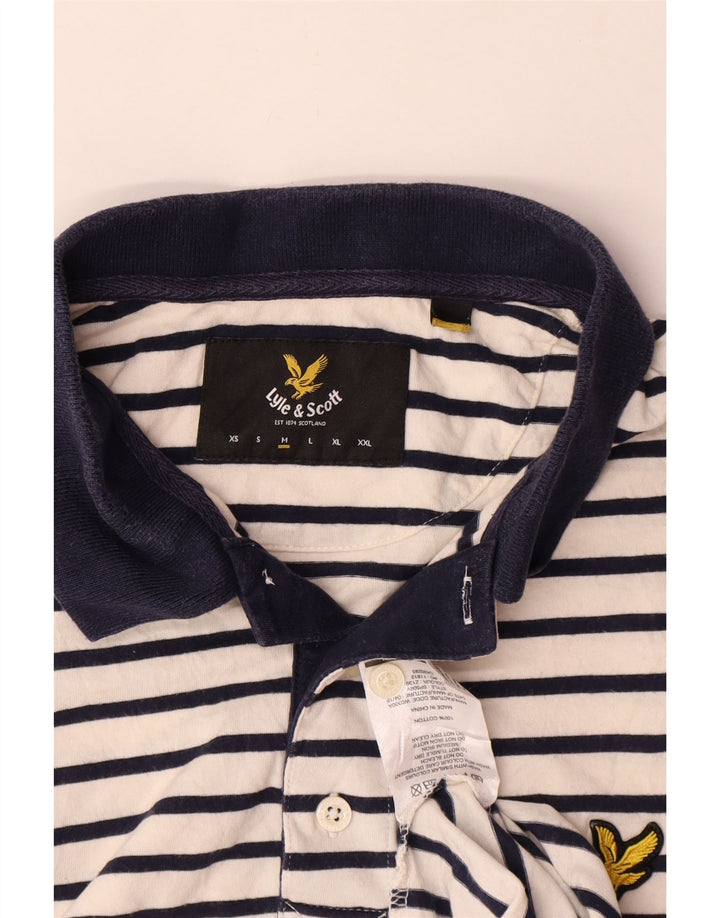Lyle & Scott Herren-Rugby-Poloshirt aus mittelweiß gestreifter Baumwolle