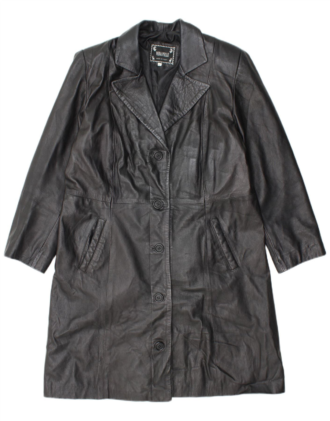 VINTAGE Damen Ledermantel UK 18 XL Schwarzes Leder