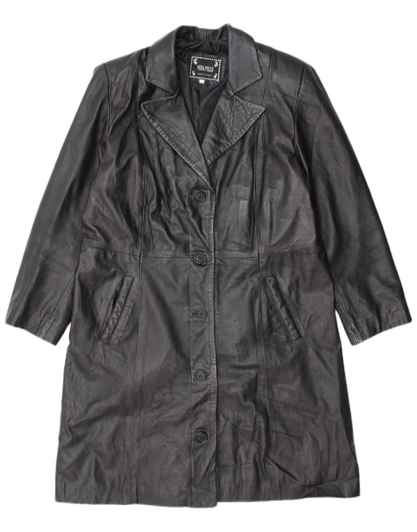 VINTAGE Damen Ledermantel UK 18 XL Schwarzes Leder