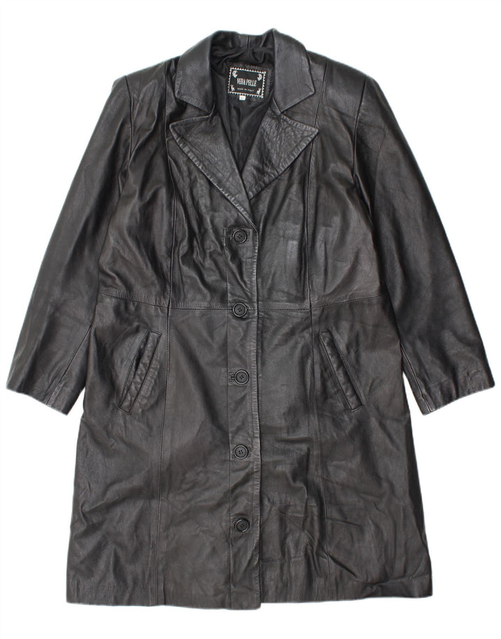 VINTAGE Damen Ledermantel UK 18 XL Schwarzes Leder