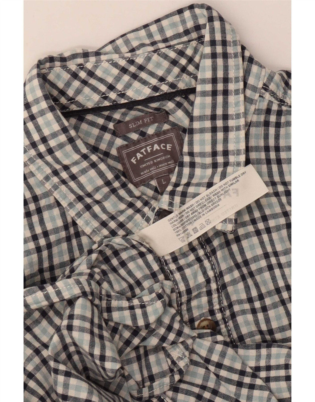 Fat Face Slim-Fit-Hemd für Herren, groß, blau, Gingham-Baumwolle