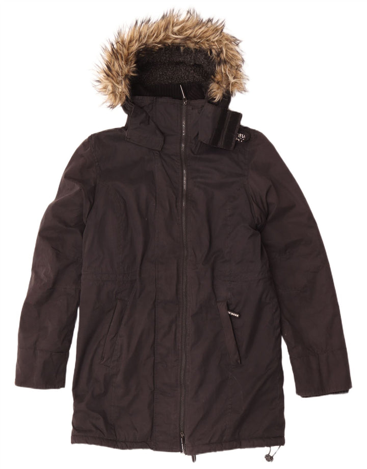 Superdry Damen-Parka mit Kapuze, UK 14, Größe L, Schwarz, Polyester