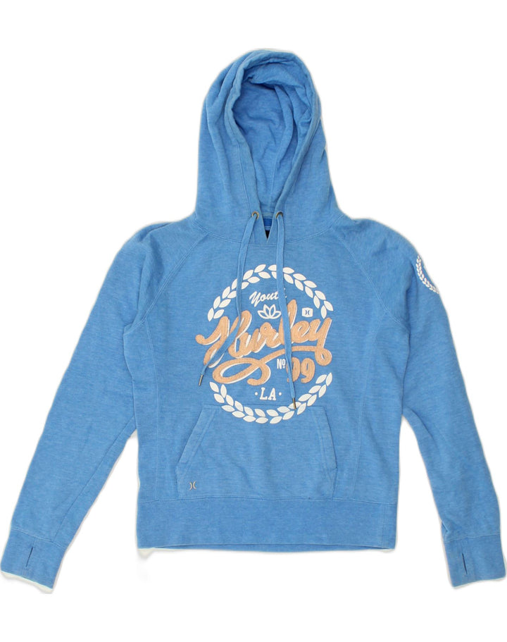 HURLEY Womens Graphic Hoodie Jumper UK 10 Small Blue Polyester | Vintage Hurley | Thrift | Second-Hand Hurley | Used Clothing | Messina Hembry 