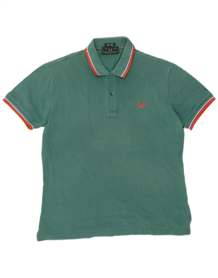 Fred Perry Herren-Poloshirt mit schmaler Passform, mittelgrün, gestreift, Baumwolle