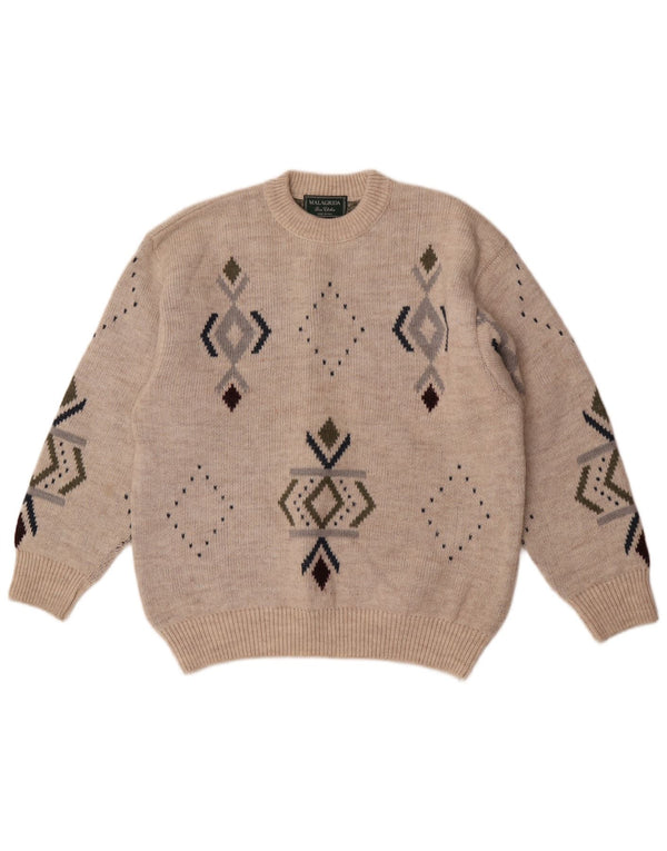 Malagrida Mens Crew Neck Jumper Sweater Medium Beige Geometric