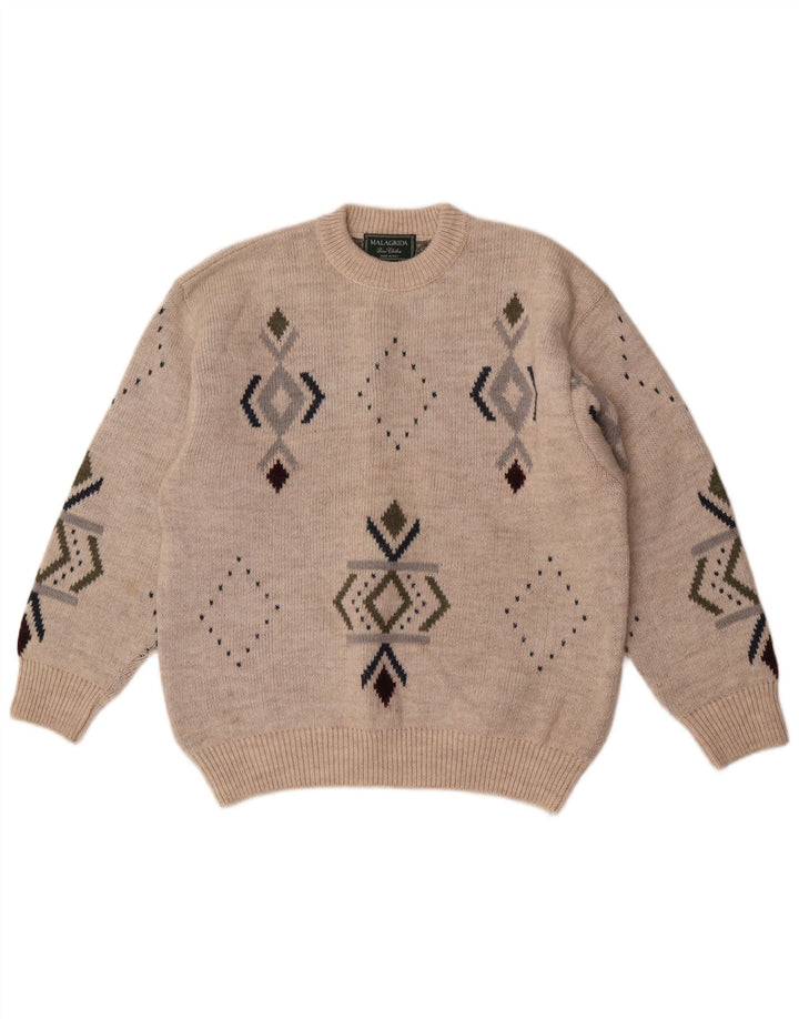 Malagrida Herren-Pullover mit Rundhalsausschnitt, Mittelbeige, geometrisch