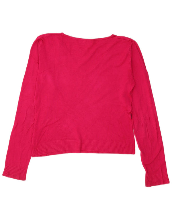 Zara Damen Crop V-Ausschnitt Pullover Pullover UK 16 Large Pink Rayon