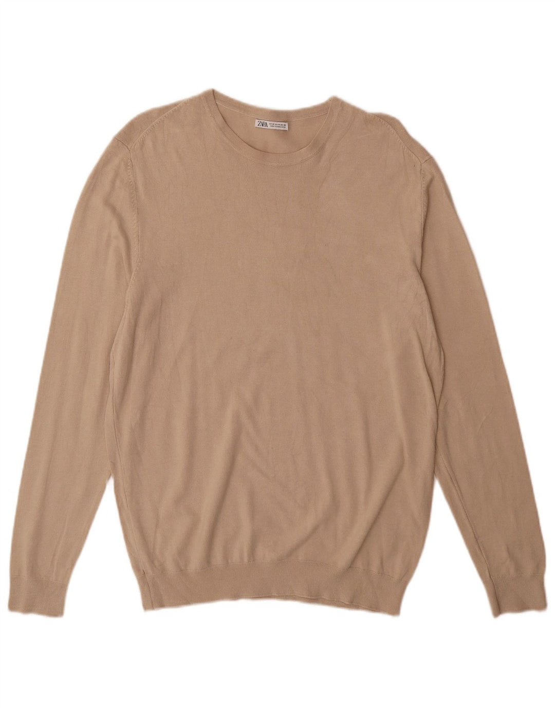 ZARA Mens Crew Neck Jumper Sweater Medium Beige Viscose