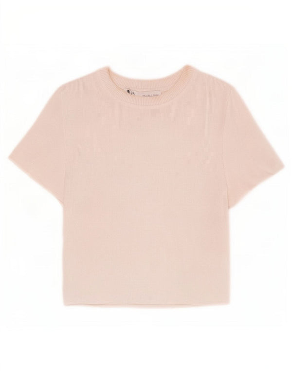 Zara Damen Crop T-Shirt Top UK 10 Small Off White Viscose