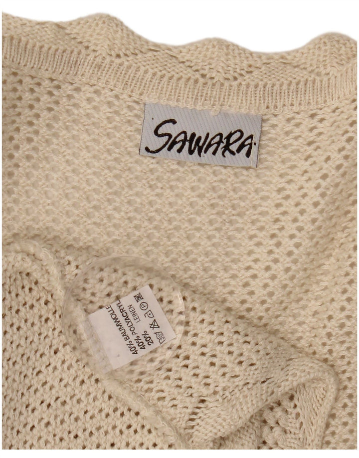 VINTAGE Damen Crop Ärmelloser Häkel-Cardigan-Pullover UK 14 Large Beige