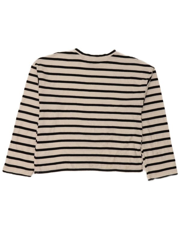Zara Damen Top Langarm UK 14 Mittelweiß gestreifte Viskose