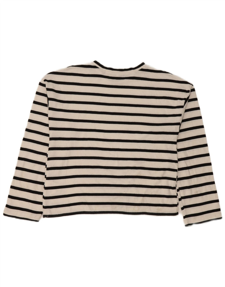 Zara Damen Top Langarm UK 14 Mittelweiß gestreifte Viskose