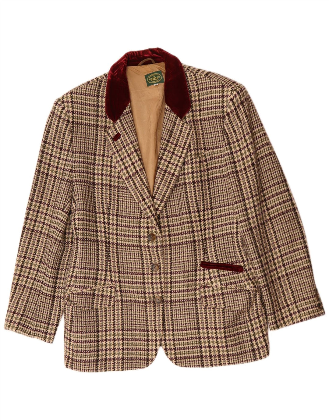 Vintage Damen 3-Knopf-Blazerjacke IT 48 XL Beige karierte Schurwolle