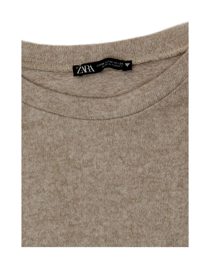 Zara Damen T-Shirt Top UK 12 Mittelbeige meliert Viskose