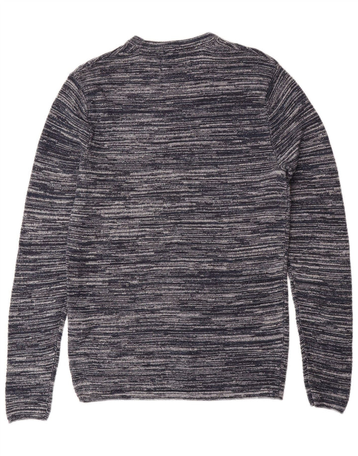 JACK & JONES Mens Crew Neck Jumper Sweater Medium Navy Blue Flecked Cotton