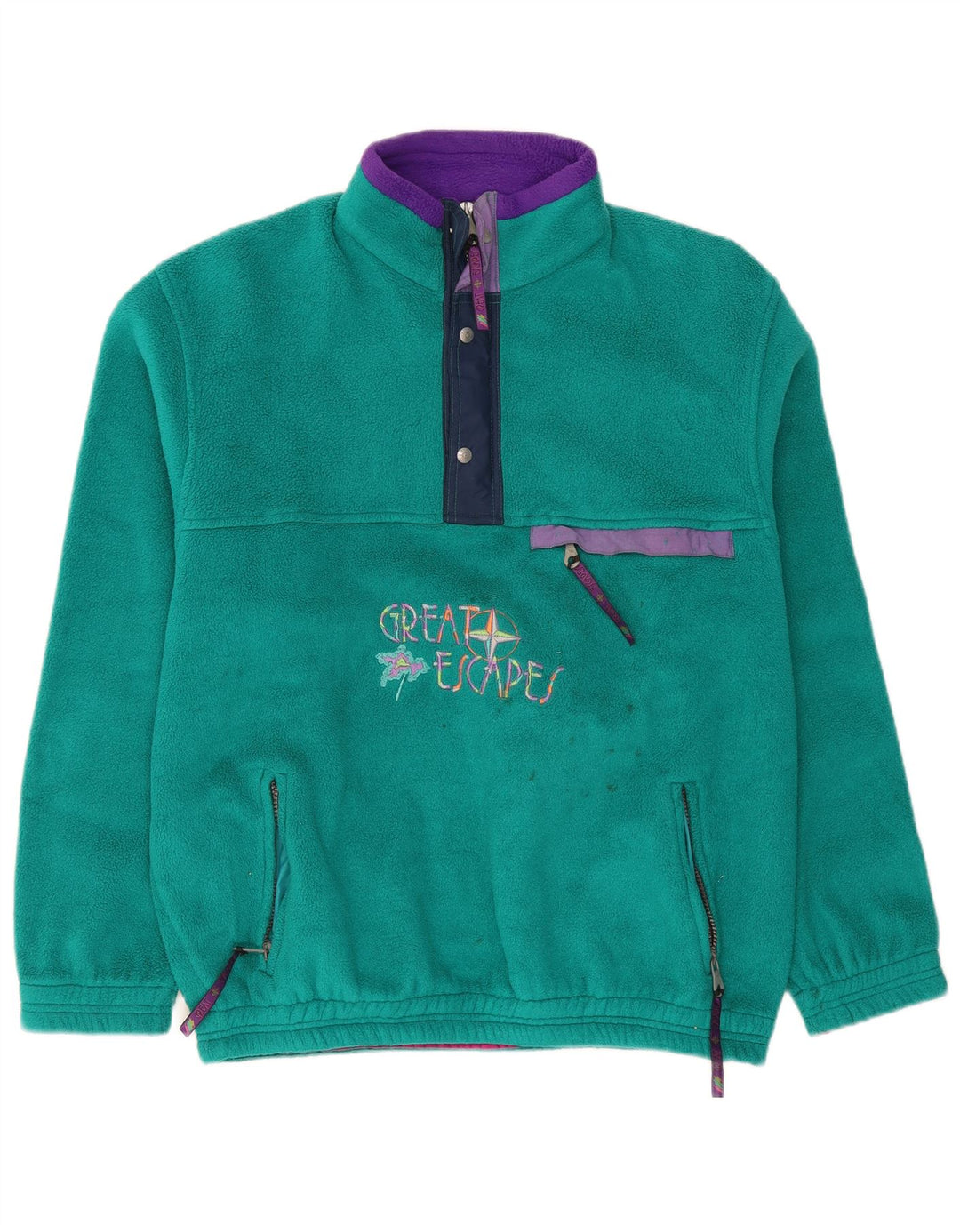 Great Escapes Herren-Fleecepullover mit lockerer Passform und Grafik, Mitteltürkis