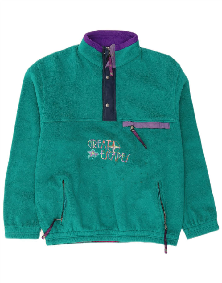 Great Escapes Herren-Fleecepullover mit lockerer Passform und Grafik, Mitteltürkis