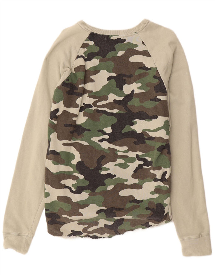 Replay Herren-Sweatshirt mit grafischem Muster, mittlere Khaki-Tarnung, Baumwolle