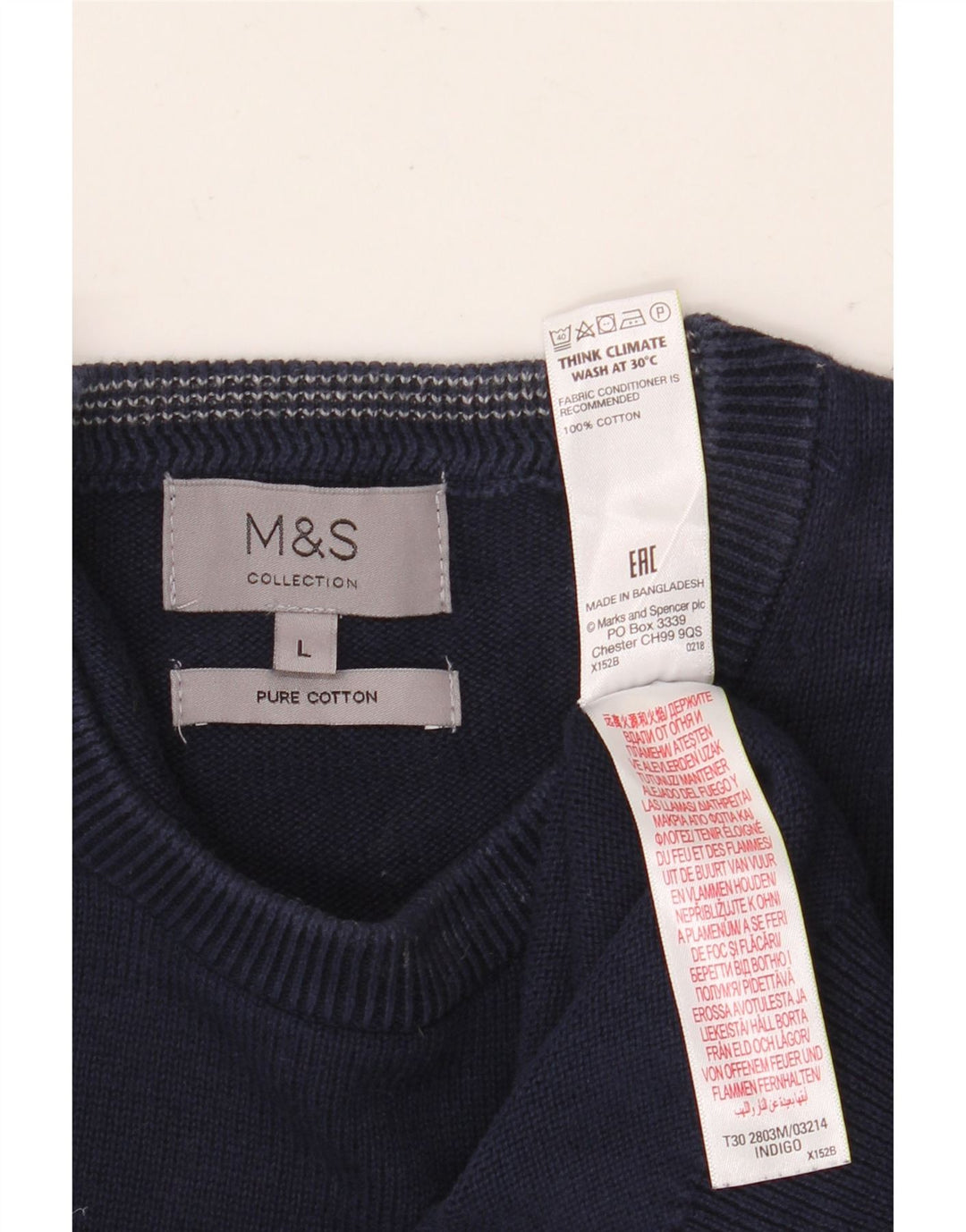 Marks & Spencer Herren-Pullover mit Rundhalsausschnitt, groß, marineblaue Baumwolle