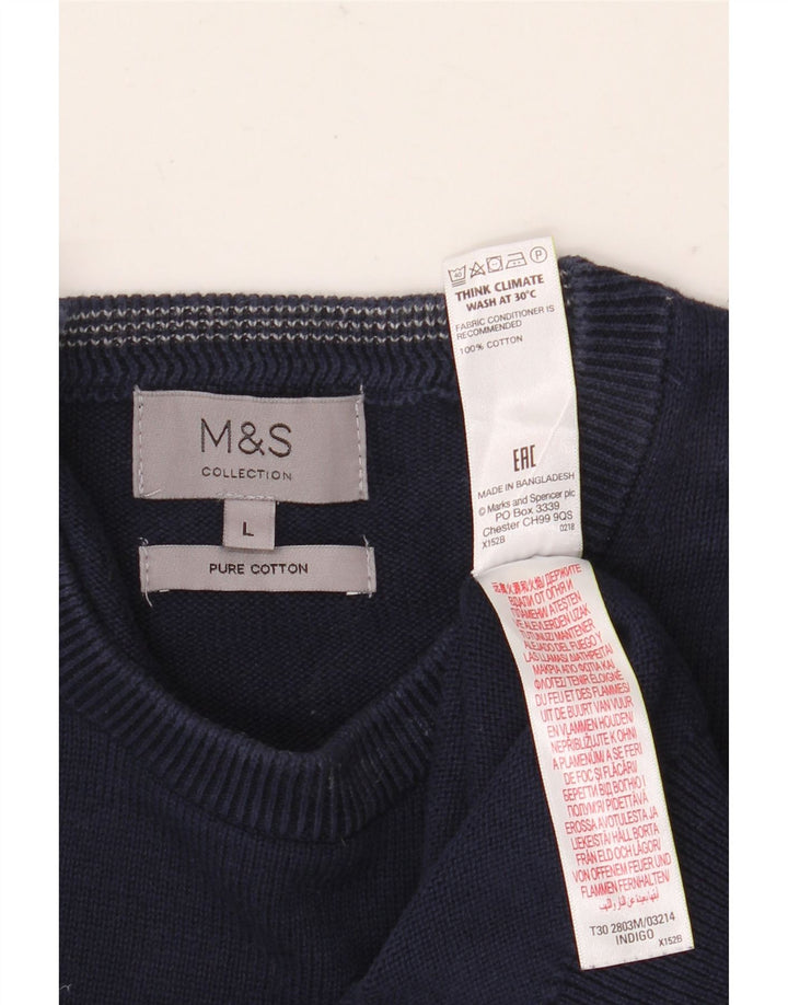 Marks & Spencer Herren-Pullover mit Rundhalsausschnitt, groß, marineblaue Baumwolle