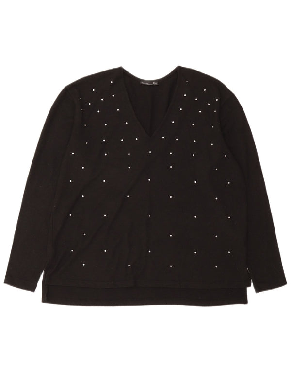 Zara Damen Top Langarm UK 14 Mittelschwarz gepunktetes Polyester