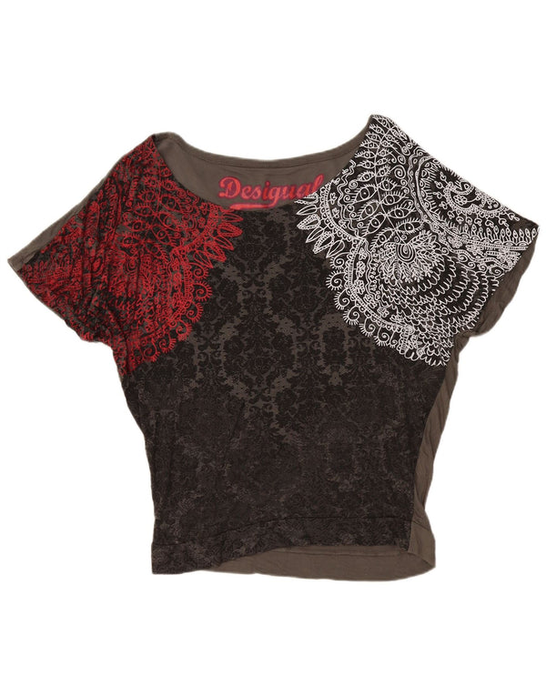 Desigual Damen Fledermausblusenoberteil UK 14 Mittelgraue Paisley-Viskose