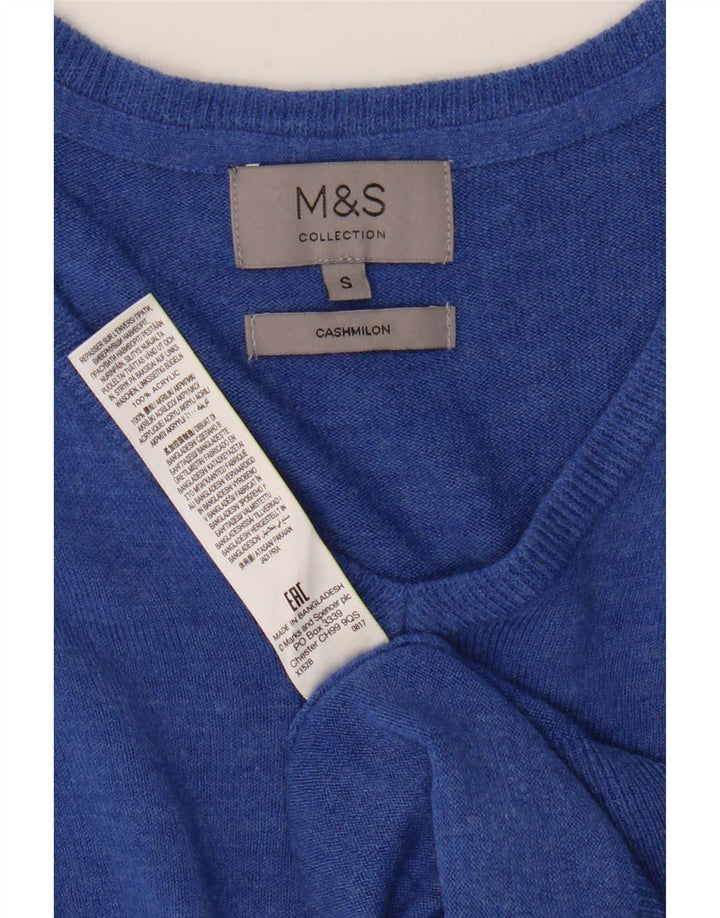 Marks & Spencer Damen-Pullover mit V-Ausschnitt, Gr. 10, Small, Blau, Acryl