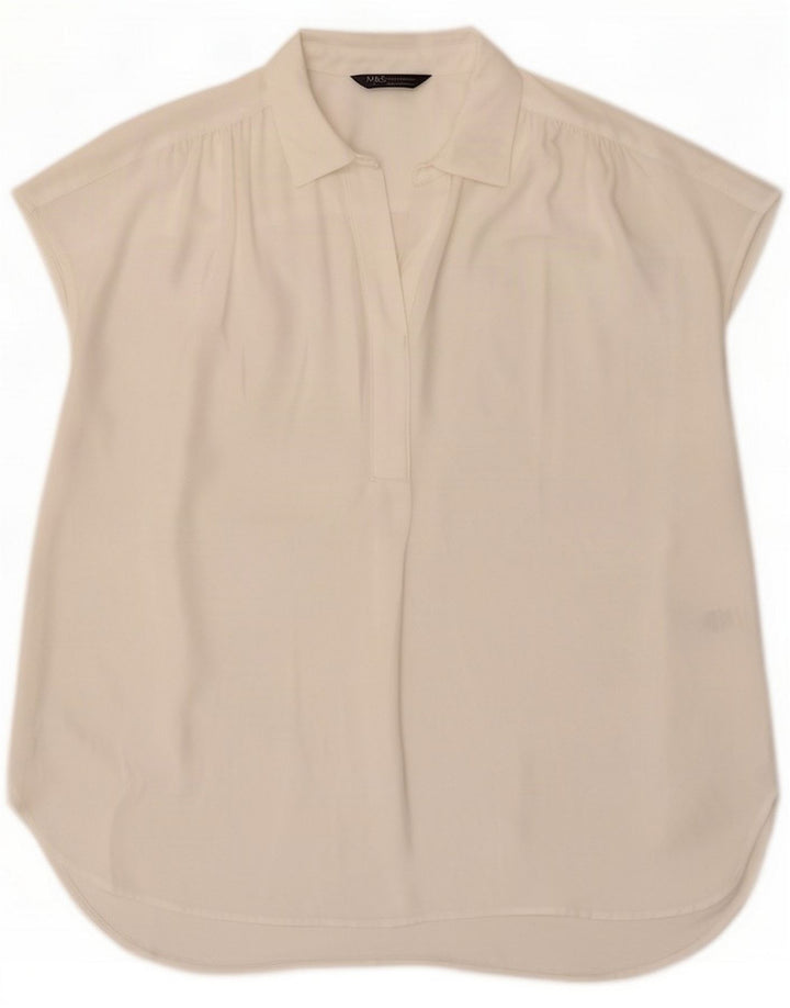 Marks & Spencer Damen Bluse Top UK 14 Large Weiß Polyester