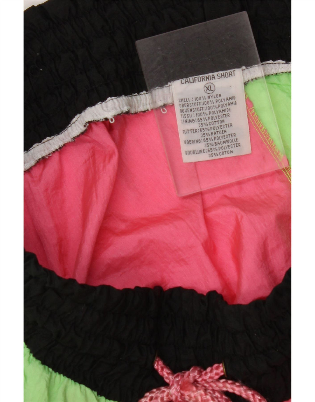 VINTAGE Damen-Badeshorts mit Grafik, UK 18, XL, rosafarbenes Colourblock-Nylon