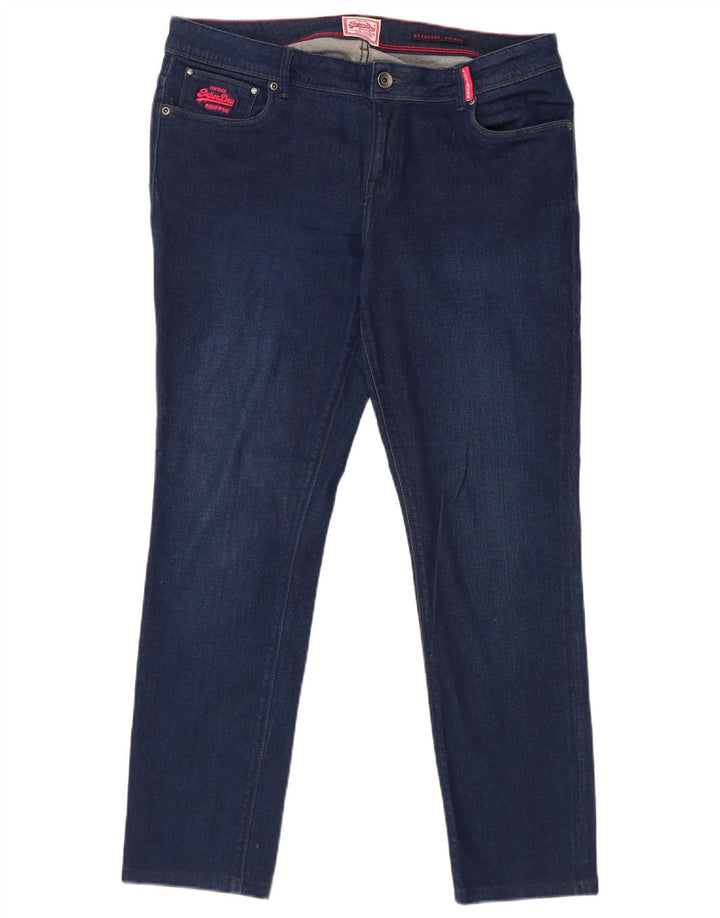 SUPERDRY Damen-Röhrenjeans mit Standard-Passform, W32, L28, blaue Baumwolle