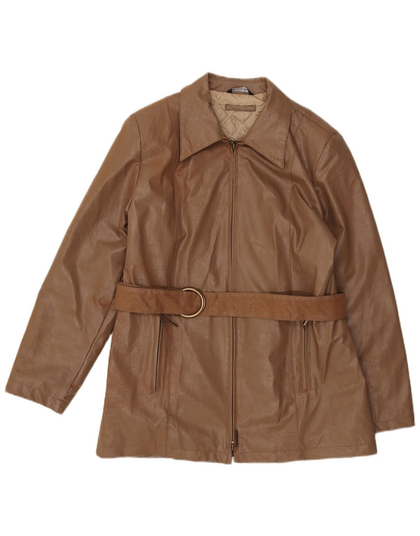 Vintage Damen Kunstlederjacke UK 14 Mittelbraunes Polyethylen