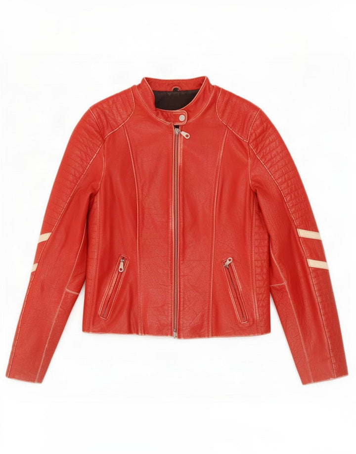 Gipsy Damen Leder-Racer-Jacke UK 14 Large Rot gestreift