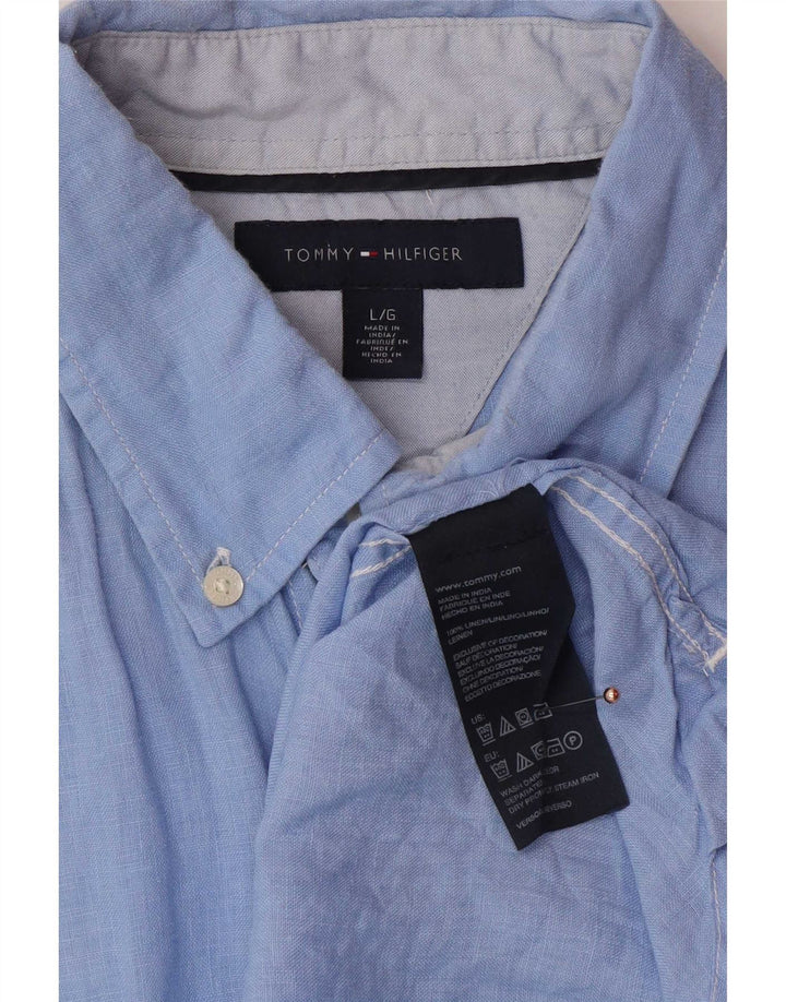 Tommy Hilfiger Herren-Kurzarmhemd, groß, blaues Leinen