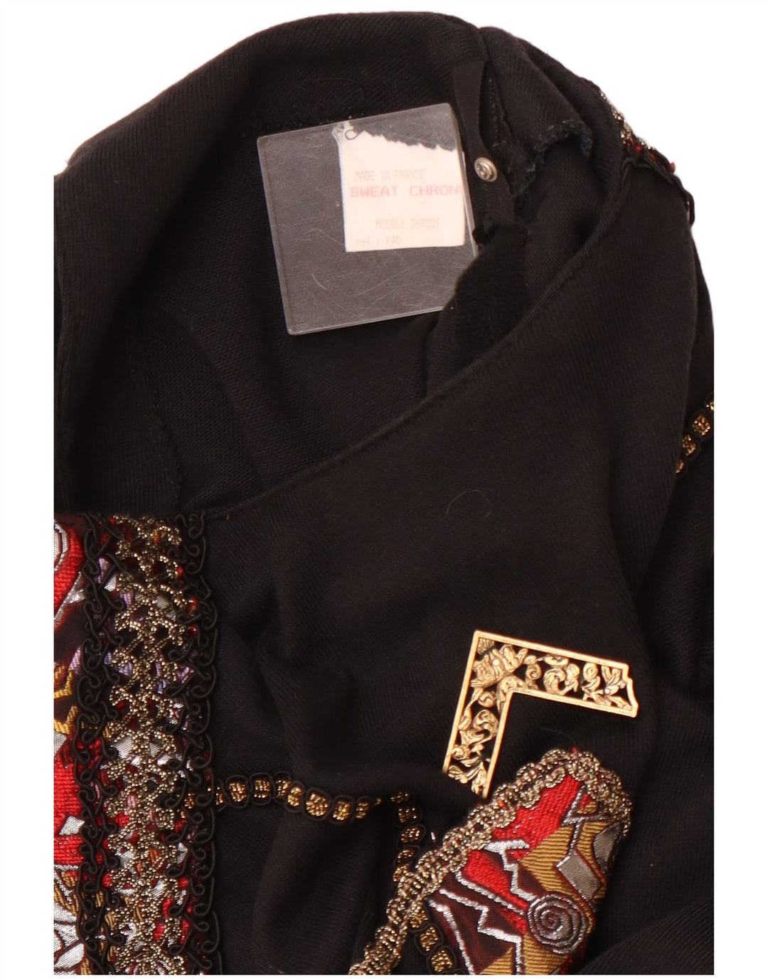 VINTAGE Grafisches Langarm-Blusenoberteil für Damen UK 12 Medium Schwarz Acryl