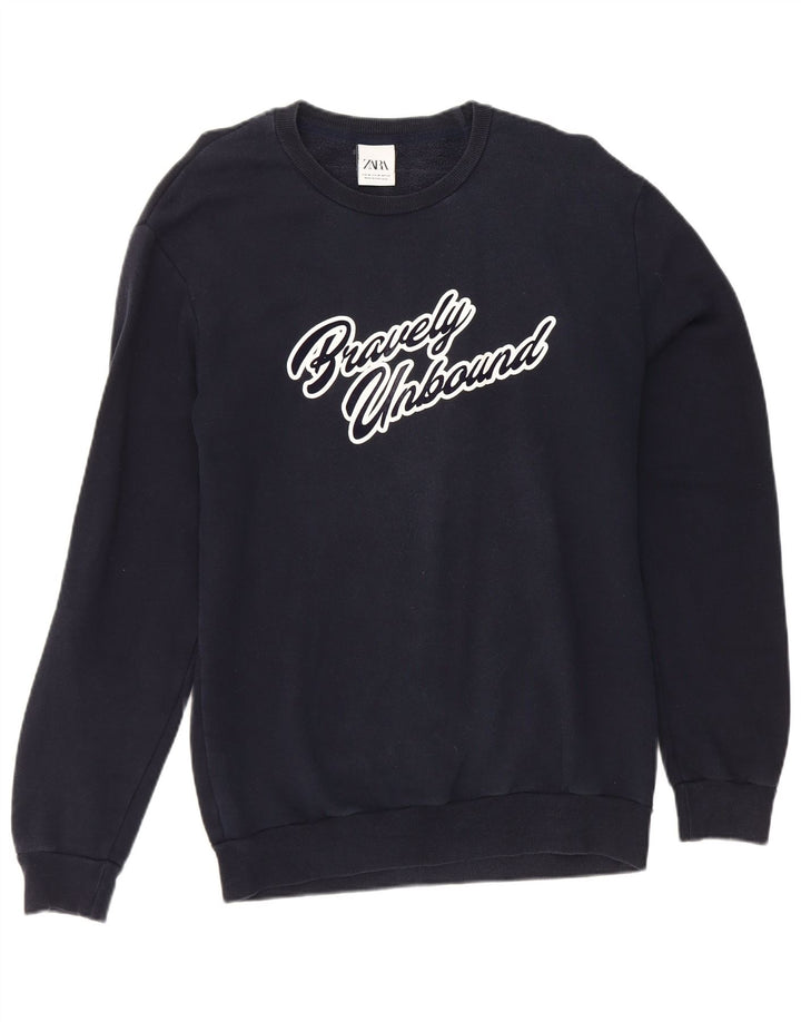 Zara Herren-Sweatshirt mit Grafik, mittelgroß, Marineblau