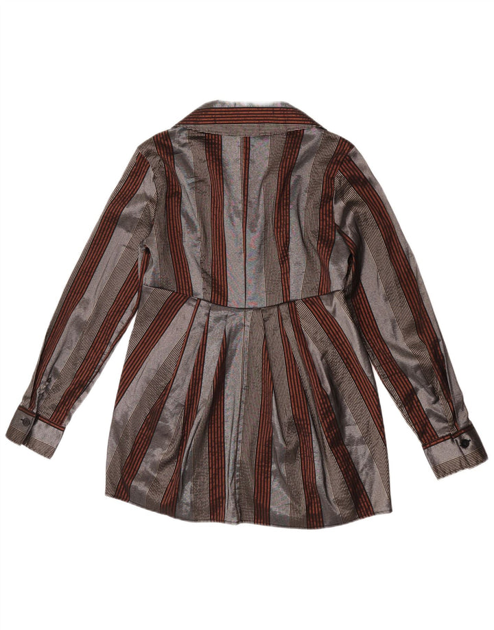 Naracamicie Damen Longline-Hemdbluse UK 12 Mittelgrau gestreift