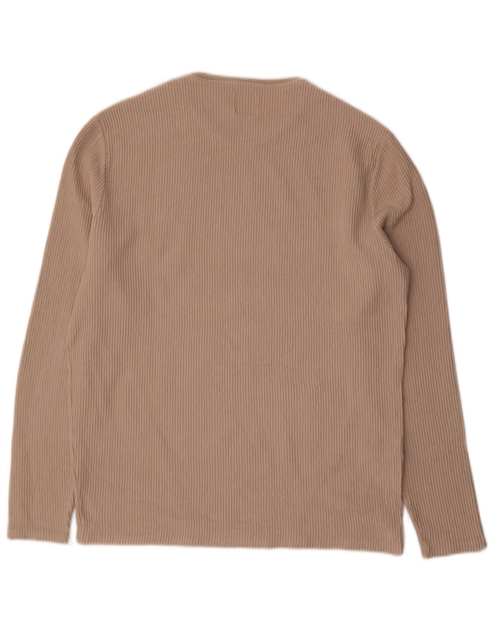 Zara Herren-Oberteil, langärmelig, groß, Beige, Baumwolle