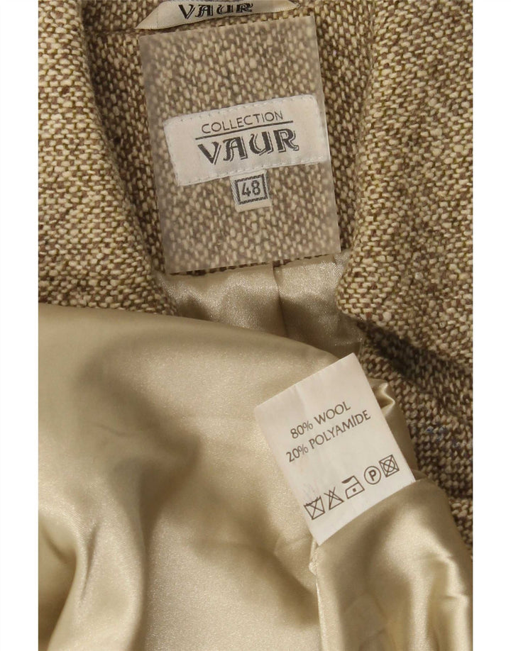 Vintage Damen Zweireihiger Mantel IT 48 XL Khaki meliert Wolle