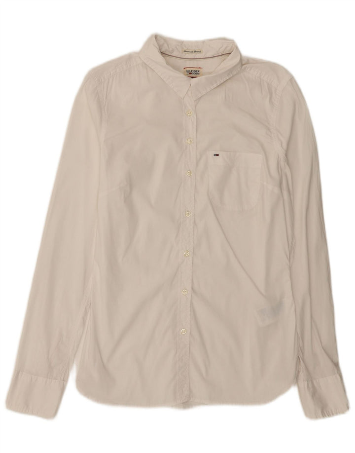 Tommy Hilfiger Damen-Hemd UK 12 aus mittelweißer Baumwolle