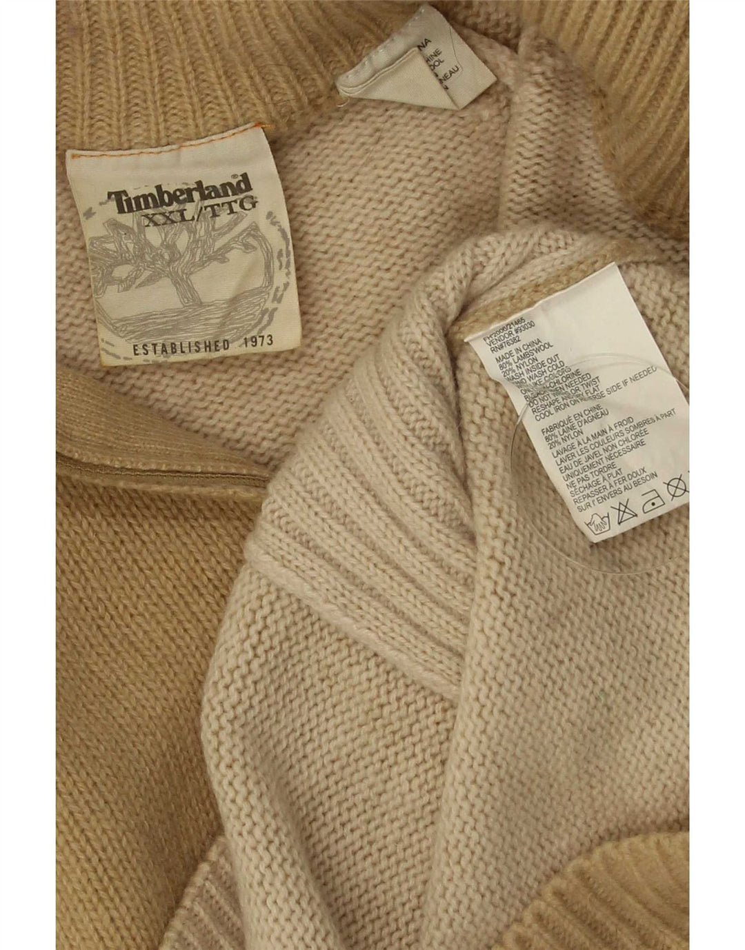 Timberland Herren-Pullover mit Reißverschluss, 2XL, beige Lammwolle