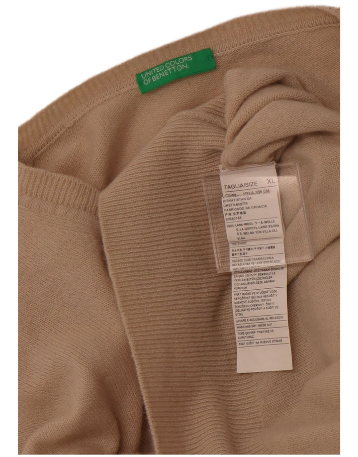 BENETTON Herren-Pullover mit V-Ausschnitt, XL, beige Wolle
